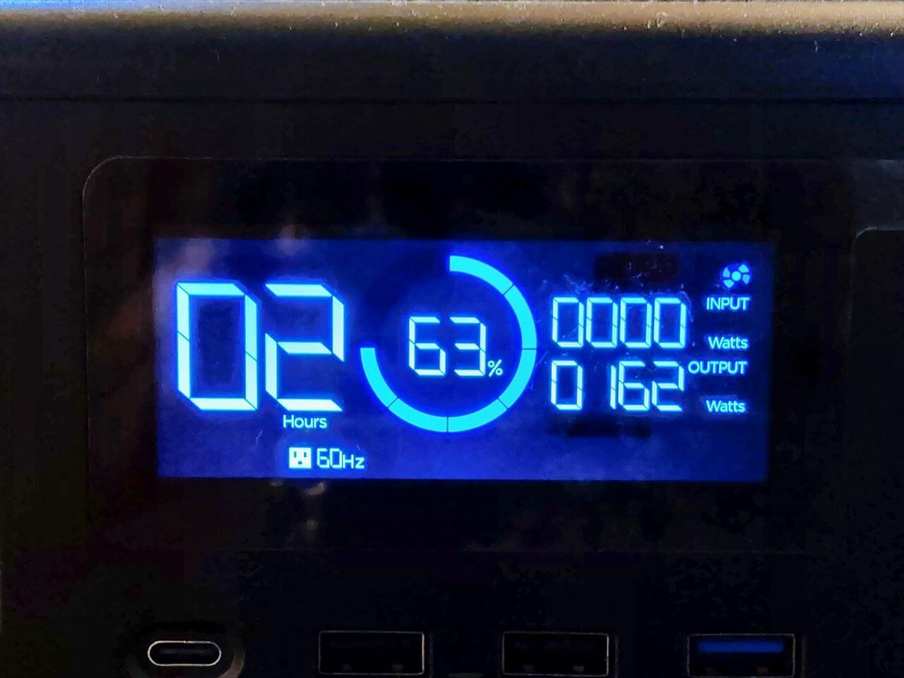 EcoFlow RIVER Pro ポータブル電源にプロジェクターを接続して1時間使用した後の残量